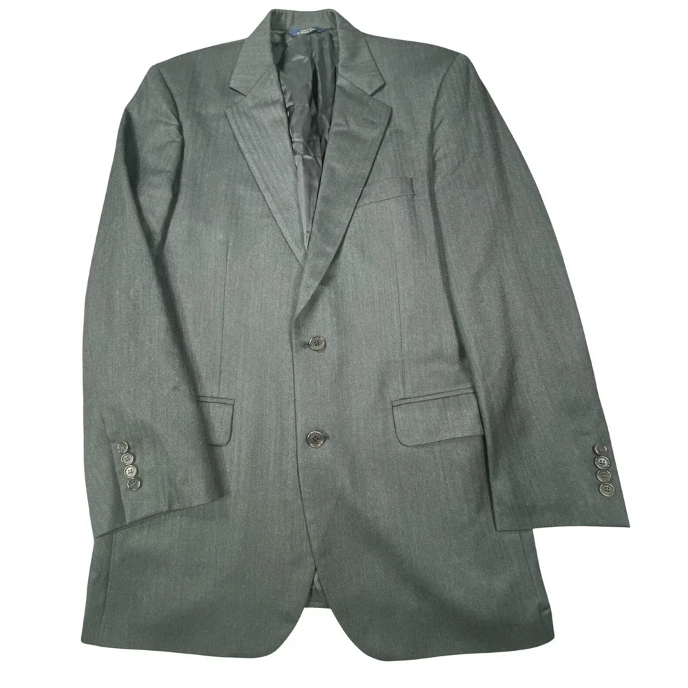 Brooks Brothers Blazer Mens 40L Gray Madison Herringbone Wool Union Made‎ USA